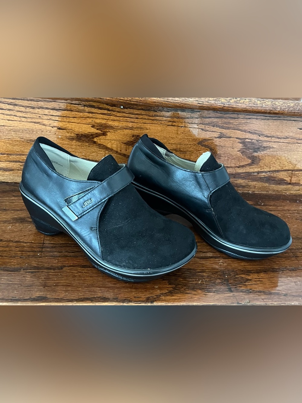 JBU Sedona Black Comfort Wedge Shoes Hook Loop Slip On Womens Sz 8
